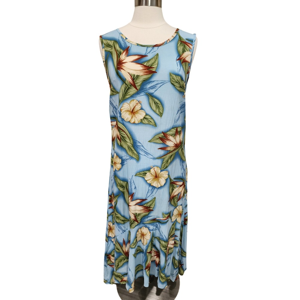Vintage Hilo Hattie Hawaiian Maxi Dress Tropical Rayon Vacation 90s size Small